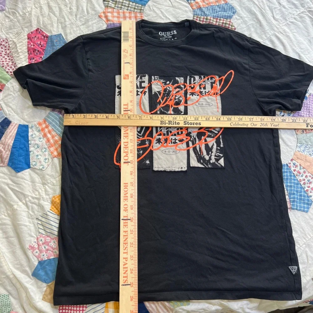 Guess Mens Graphic‎ T-Shirt Black Orange Graffiti Streetwear M2BI69KBDK0 Size S - Picture 4 of 5